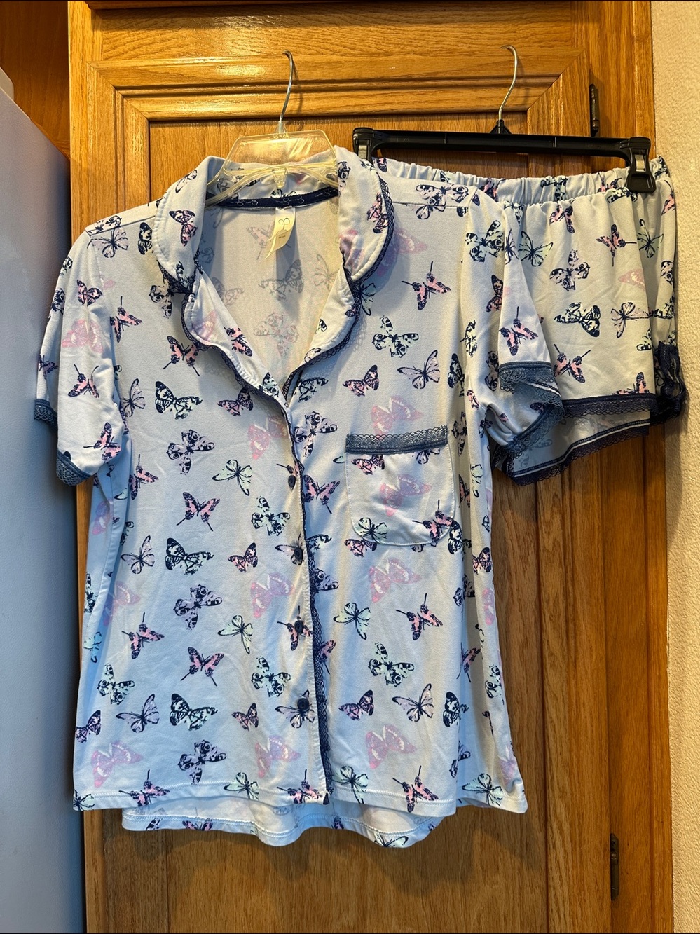Jessica Simpson 2 Piece Pajama Short Set Butterfly Print in Sky Blue & Pink Sz M
